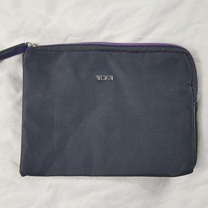 Tumi For Delta Cosmetic Toiletries Travel Zip Pouch Bag Black Purple Lining